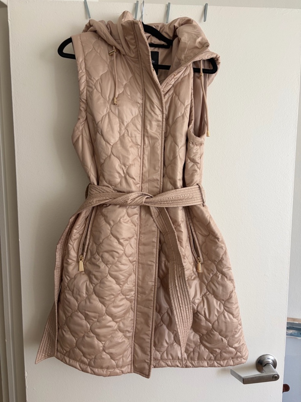 kate spade Quilted Hooded Belted Vest in Blush